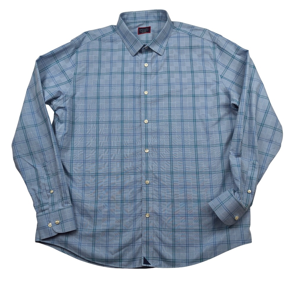 UNTUCKit Rodano WF Slim‎ Fit Wrinkle Free Blue Plaid Button Down Shirt Mens XXL